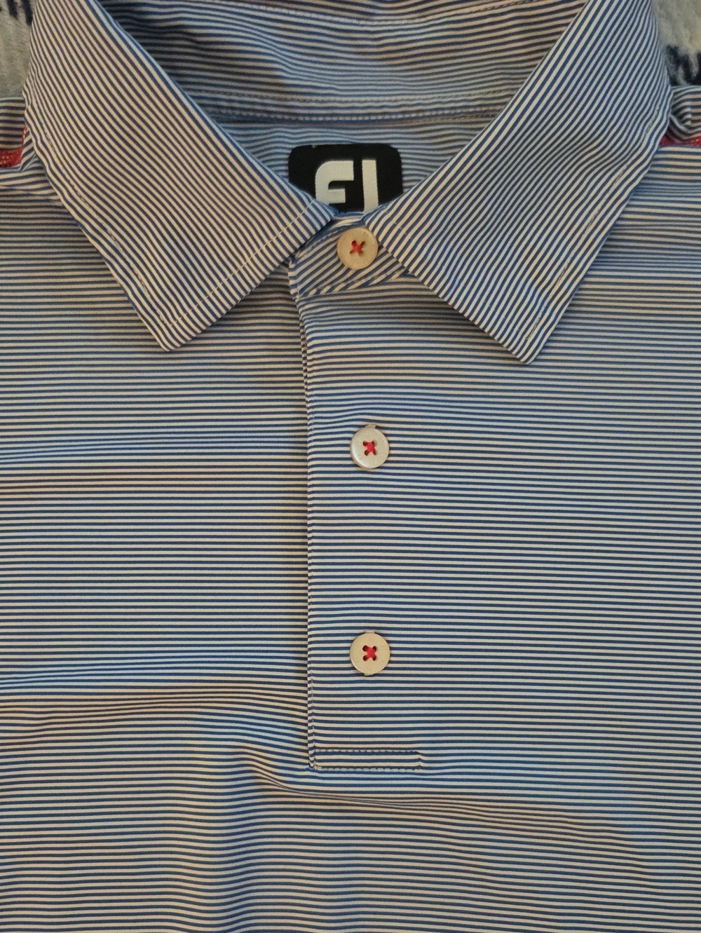 Footjoy Slim-Striped Golf Polo Blue/White With Red Accents, XL